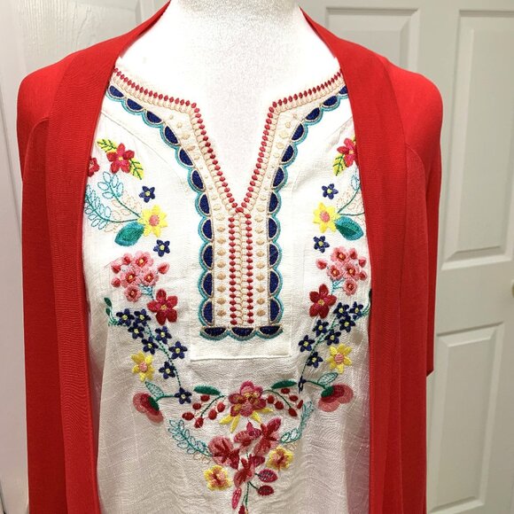 ByxBy & New York & Company Blouse Cardigan Embroidered Red Women Size XL, M - Picture 2 of 12